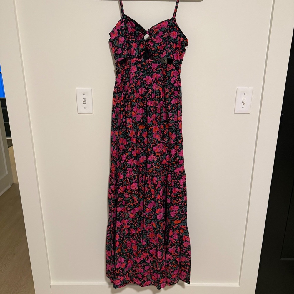 FORE Dress & Dwell In A Hurry Floral Maxi Dress Pink Orange Cutout Medium NEW - Picture 2 of 7